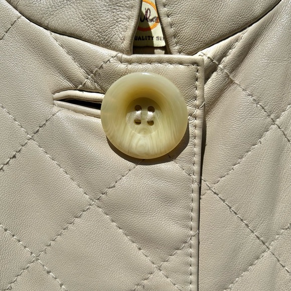 Vintage 80s WILSONS Quilted Jacket Womens Sz S Genuine Tan Leather Diamond Coat - Picture 4 of 8